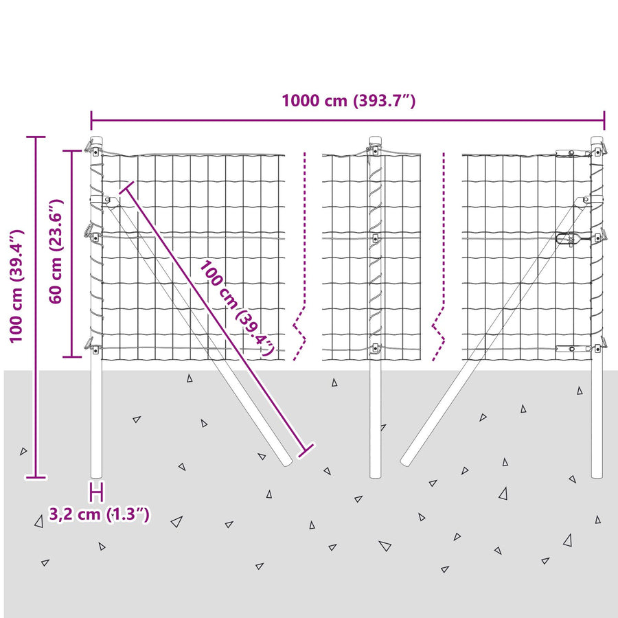 Euro Hek Met 7 Posts 0.6X10 M Gegalvaniseerd Staal Groen Gegalvaniseerd Staal