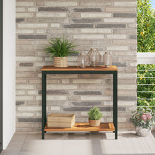 Outdoor Tafel & 35X80X75 Cm Massief Hout En Staal Natuurlijk en zwart 80 x 35 x 75 cm