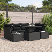 Loungeset poly rattan 7-delig zwart