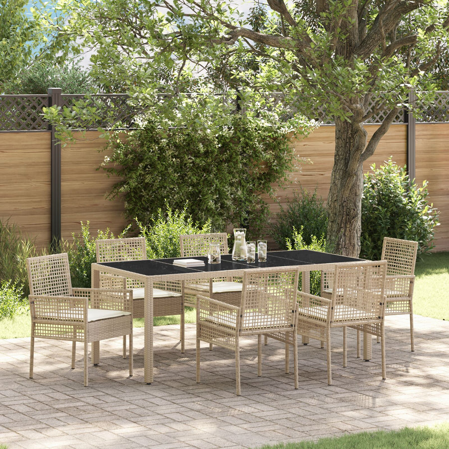 7-Delige Tuin Eetset Met Kussens Beige Poly Rattan