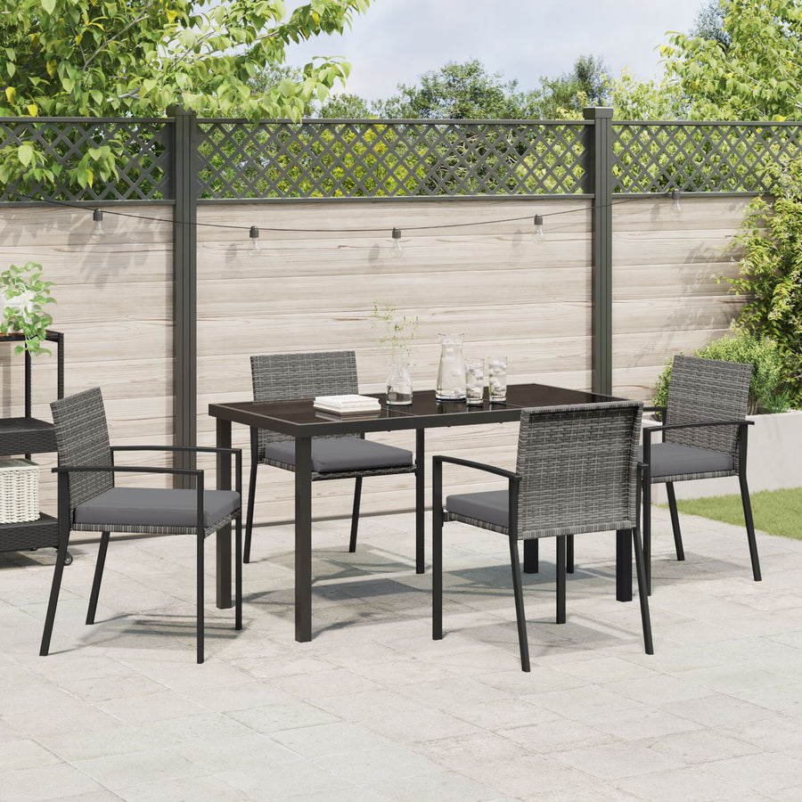 5-Delige Tuin Eetset Grijs Poly Rattan