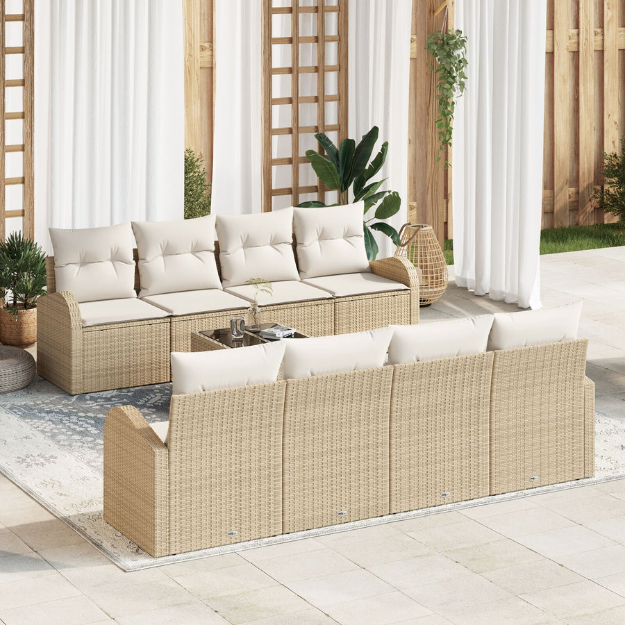 9-Delig Tuinbank Set Met Kussens Beige Poly Rattan