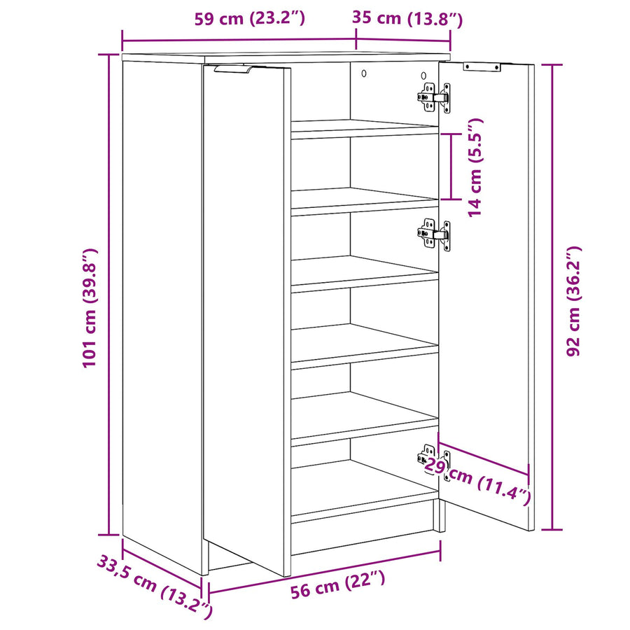 Schoenenkast 59X35X100 Cm Hout Zwart eiken