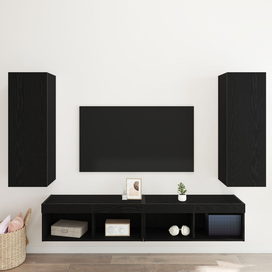 Wandmontage Tv-Kasten 2 Stuks Zwart Eiken 30,5X30X90 Cm Bewerkt Hout