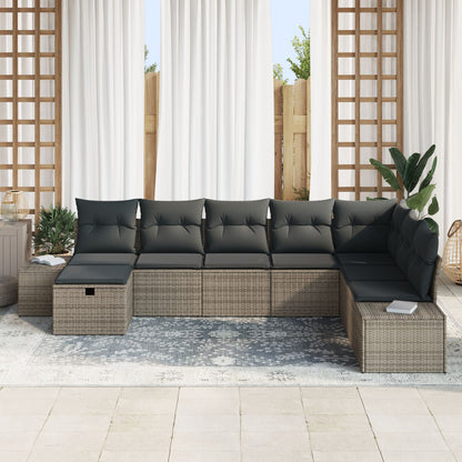 8-Delige Tuin Sofa Set Met Kussens Grijze Poly Rattan Wit