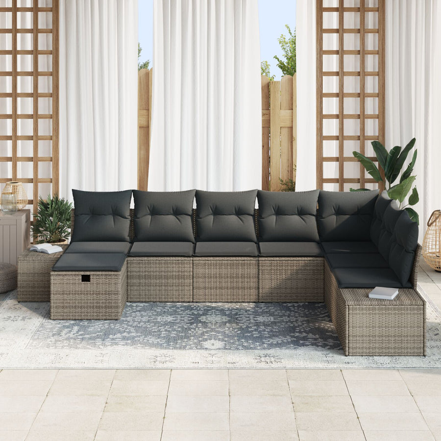 8-Delige Tuin Sofa Set Met Kussens Grijze Poly Rattan Wit