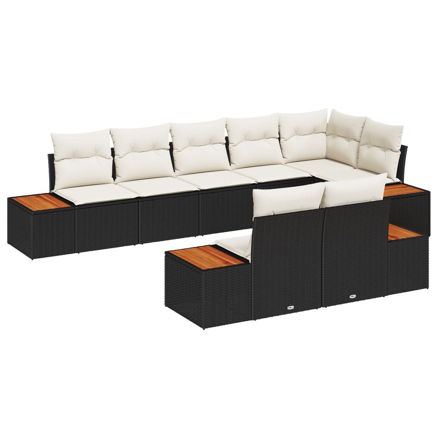 8-Delige Tuinsofa Set Met Kussens Zwart Poly Rattan Acacia