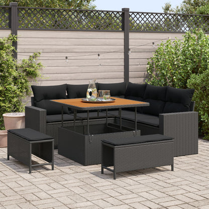 8-Delige Tuin Sofa Set Met Kussens Zwart Poly Rattan Acacia, 3-Delige Tuin Eetset Met Kussens Zwart Poly Rattan Acacia Wit