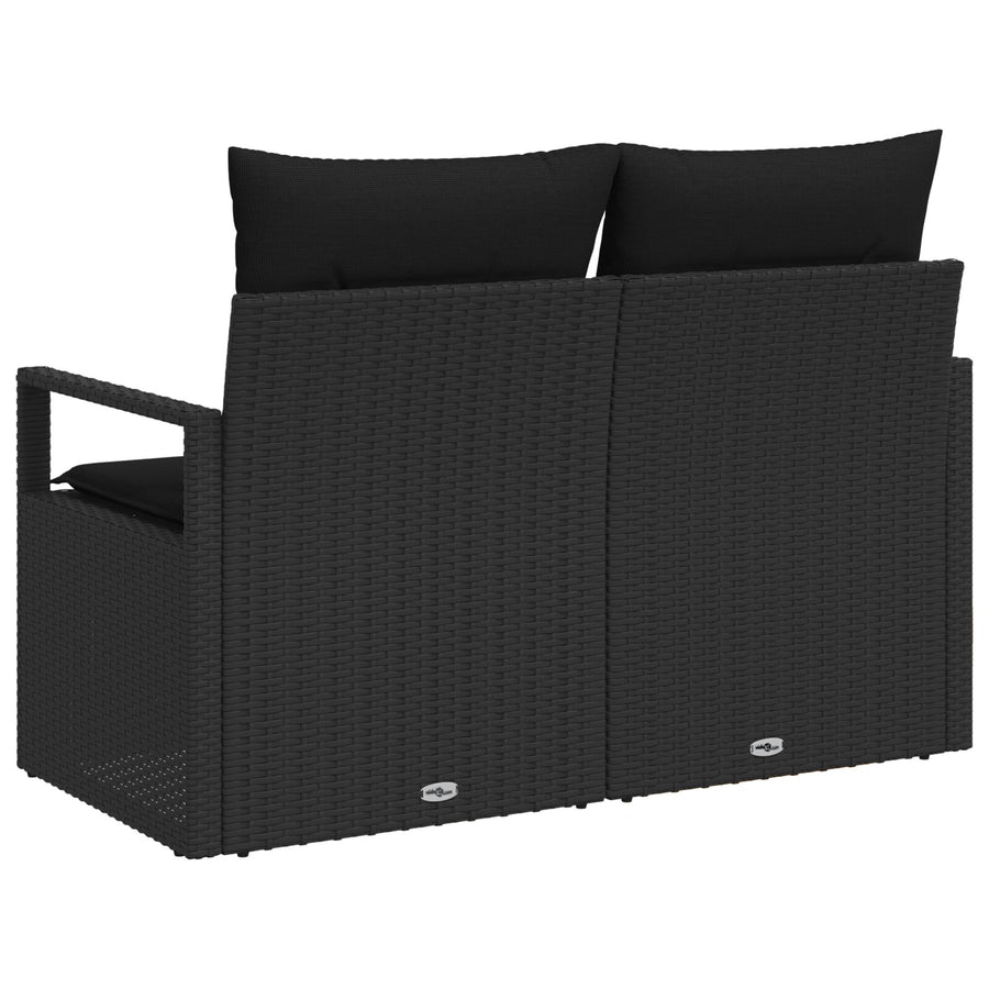 2-Zits Tuinbank En Kussens Poly Rattan Zwart met opslag