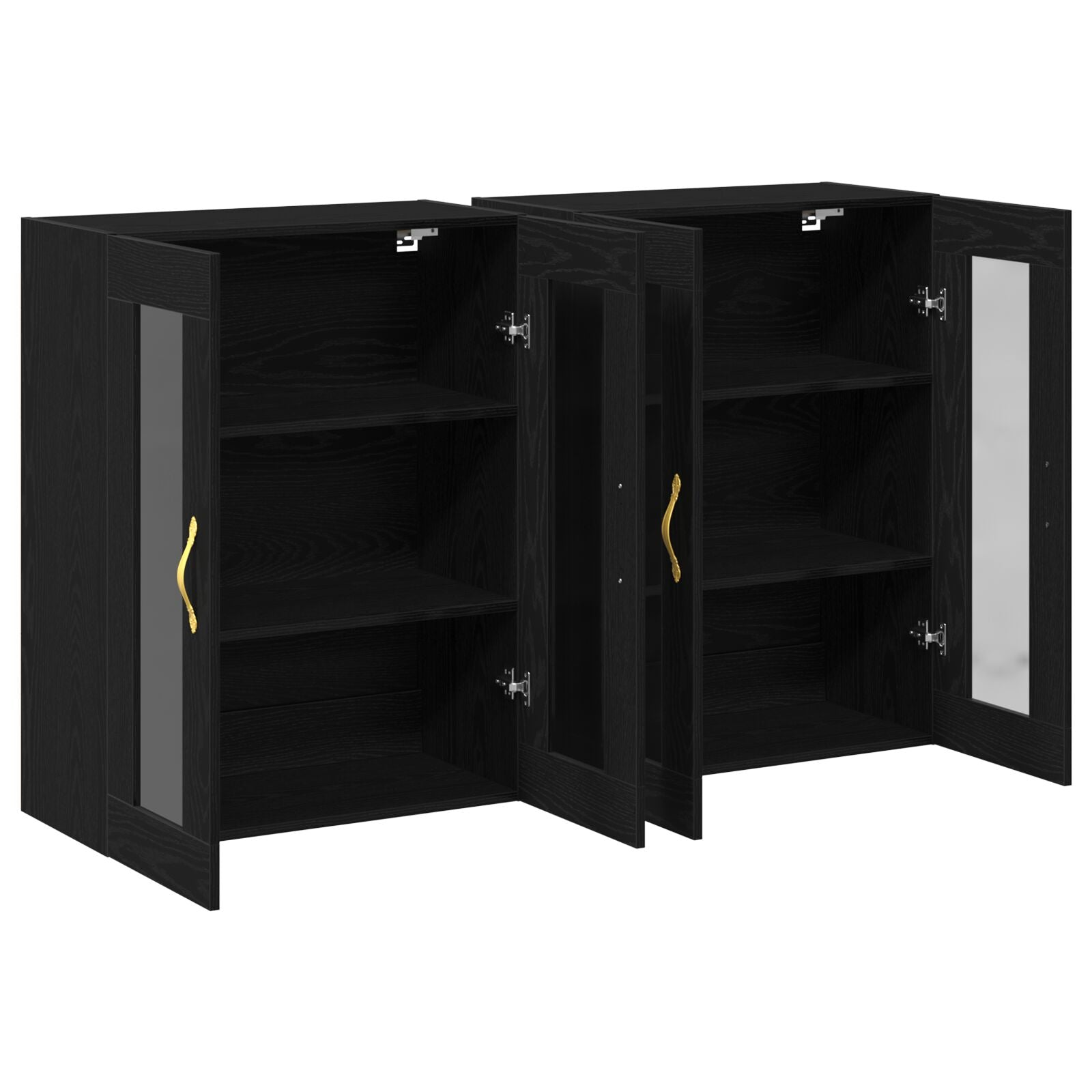 Wandkast Set Van 2 Zwart Eiken Hout, Glas 139 X 34 X 90 Cm