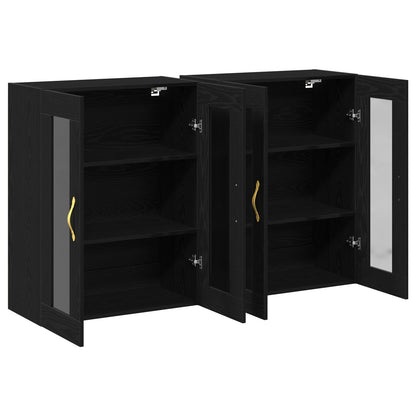 Wandkast Set Van 2 Zwart Eiken Hout, Glas 139 X 34 X 90 Cm