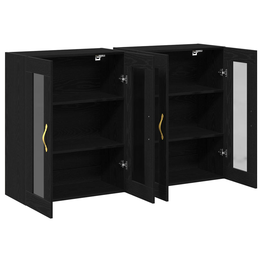 Wandkast Set Van 2 Zwart Eiken Hout, Glas 139 X 34 X 90 Cm