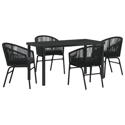 5-Delige Tuin Eetset Zwart Poly Rattan