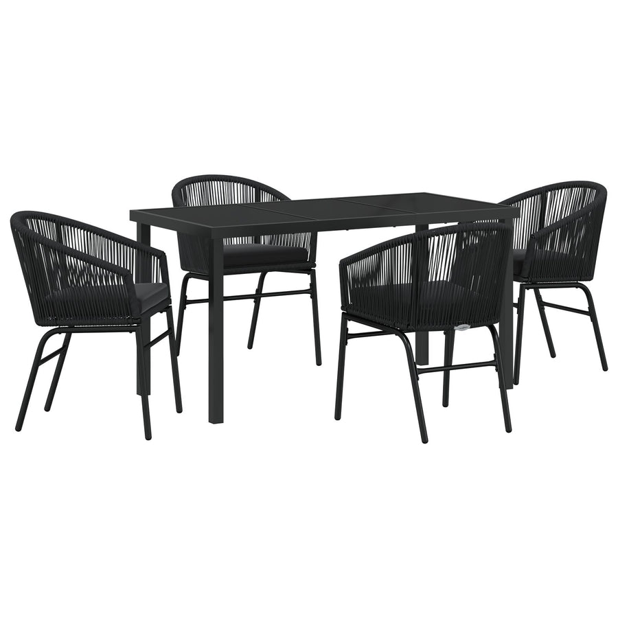 5-Delige Tuin Eetset Zwart Poly Rattan