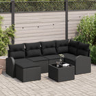 Tuinbankenset poly rattan 7-delig zwart voor 6 personen