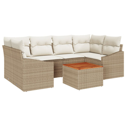 7-Delige Tuin Sofa Set Met Kussens Beige Poly Rattan Acacia