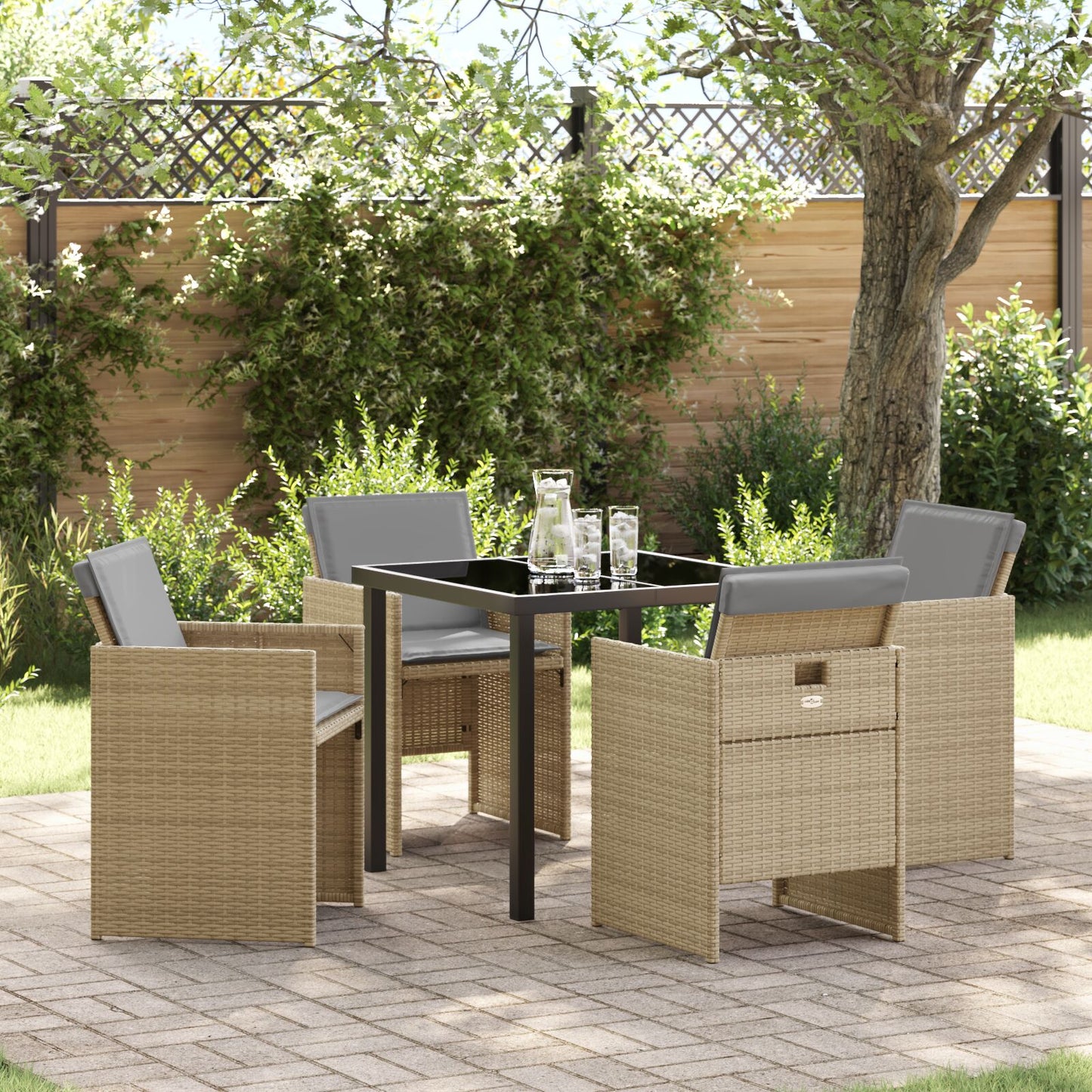 5-Delige Tuin Dinerset Met Kussens In Beige Poly Rattan