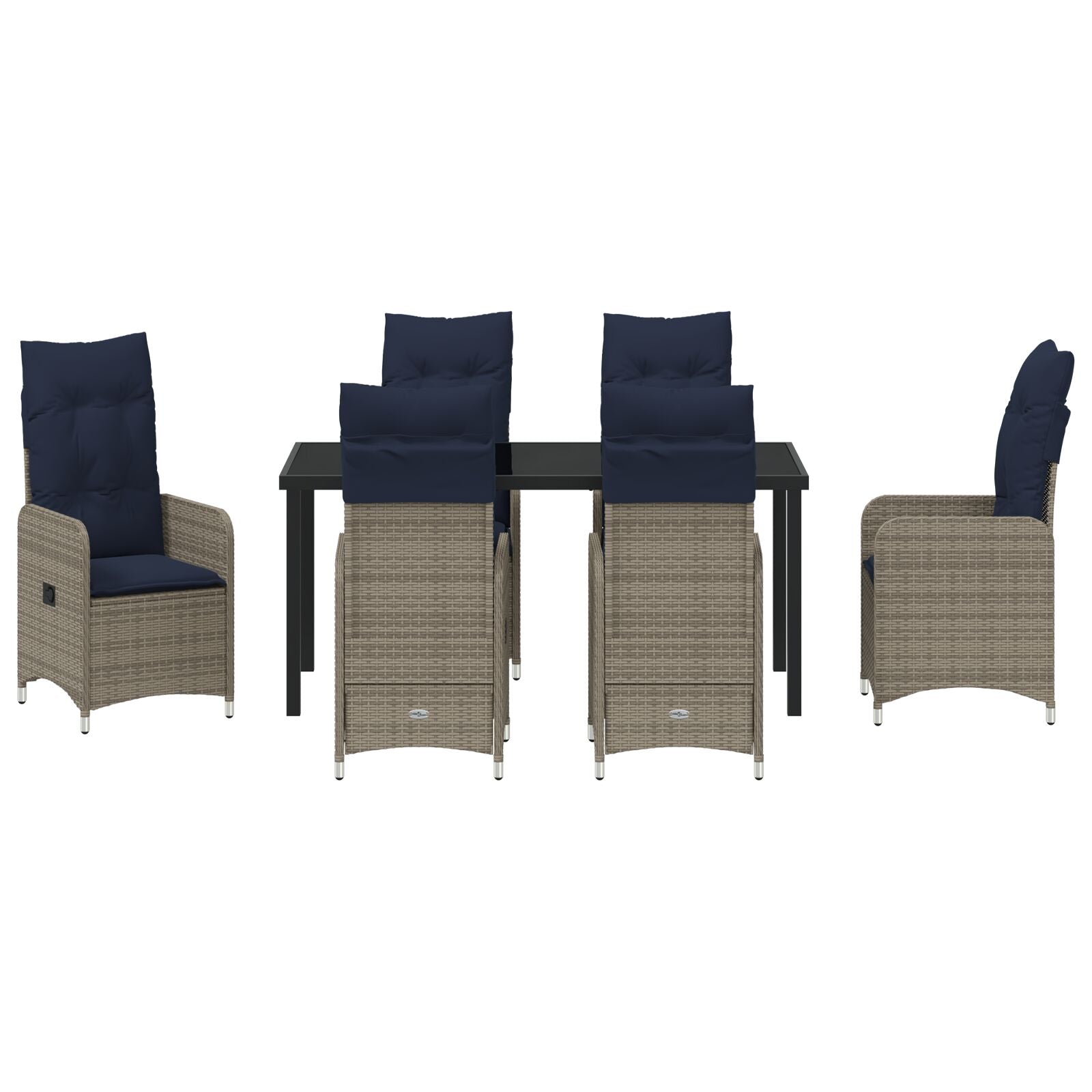 7 Delige Tuin Eetset Met Kussens Zwart Poly Rattan