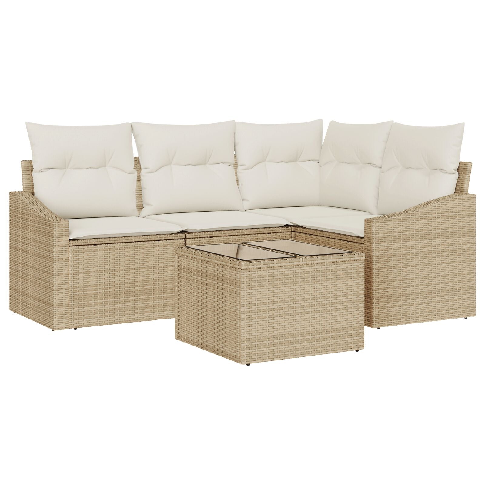 Tuin Sofa Set 5 Delig Beige Rattan, Polyester, Schuim