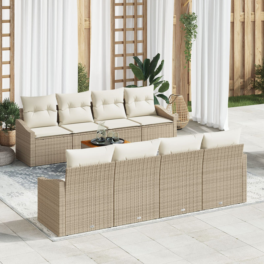 7-Delige Tuinbankset Met Kussens Beige Poly Rattan Acacia