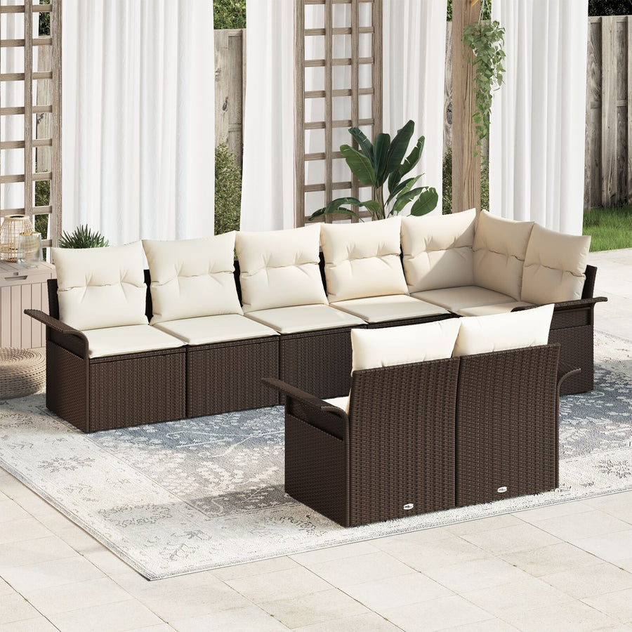 8-Delige Tuinsofa Set Met Kussens Poly Rattan Bruin en crème zonder tafel