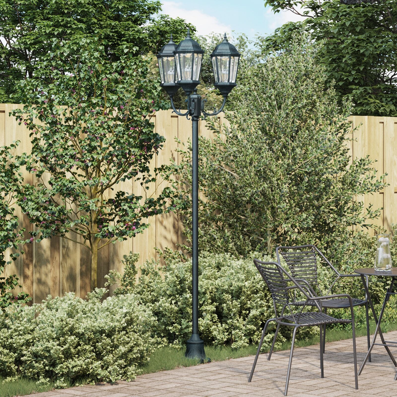 Tuinlampenpaal 3-Lamp E27 Groen 220 Cm Aluminium Donkergroen