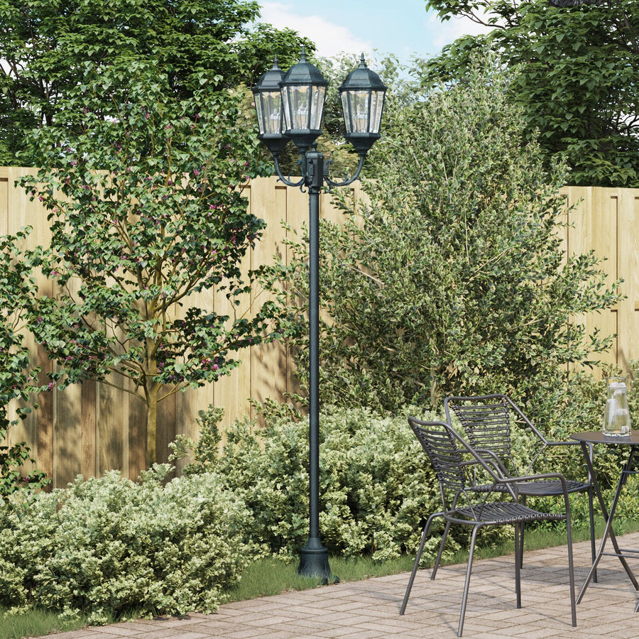 Tuinlampenpaal 3-Lamp E27 Groen 220 Cm Aluminium Donkergroen
