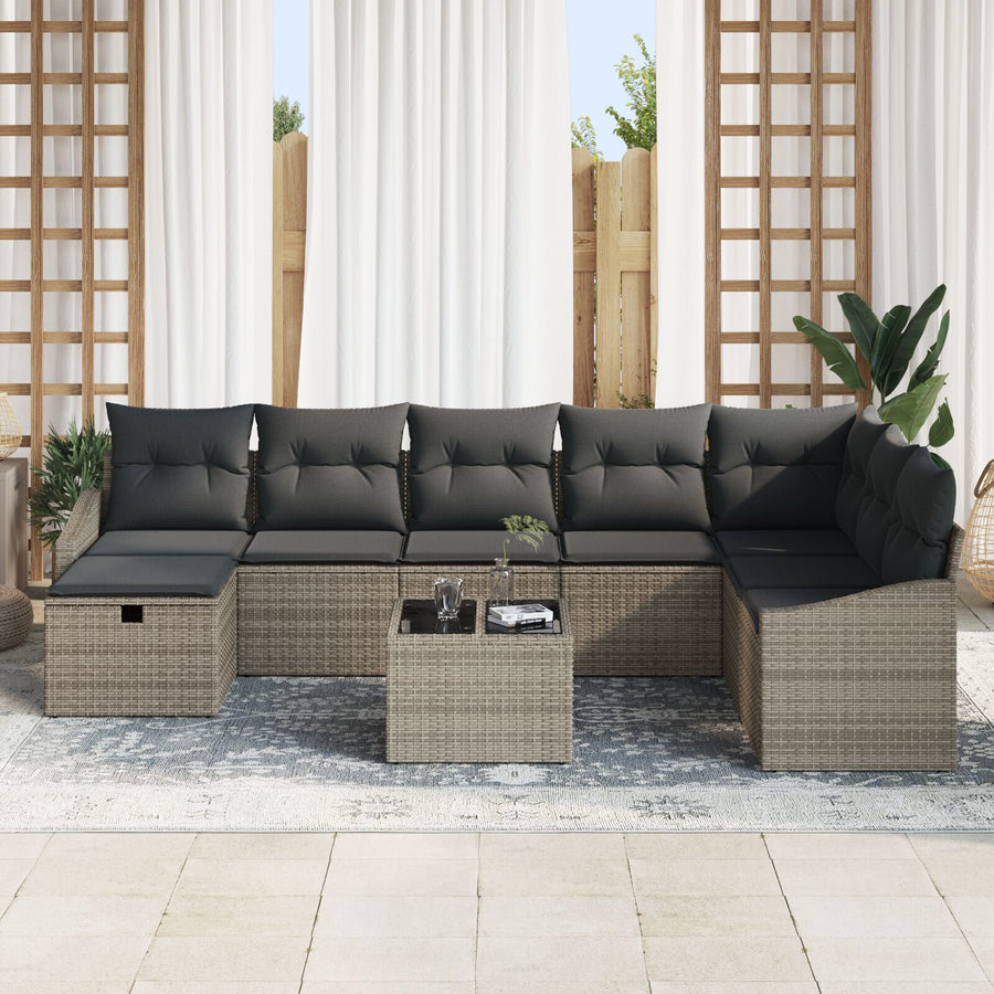 9-Delige Tuin Sofa Set Met Kussens Grijs Poly Rattan Wit
