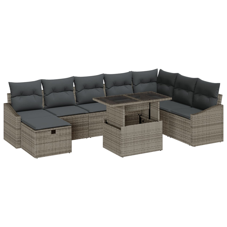 9 Stuks Tuin Sofa Set Met Kussens Grijs Poly Rattan Wit