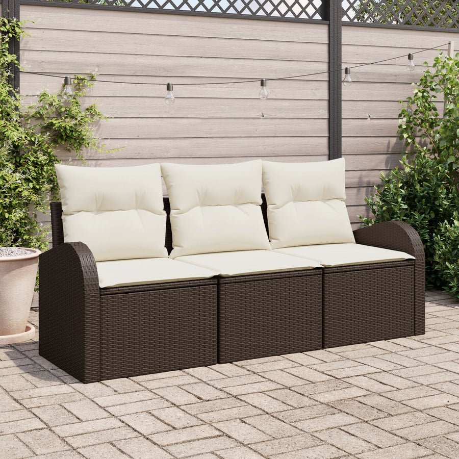 3-Delige Tuin Sofa Set Met Kussens Bruin Poly Rattan