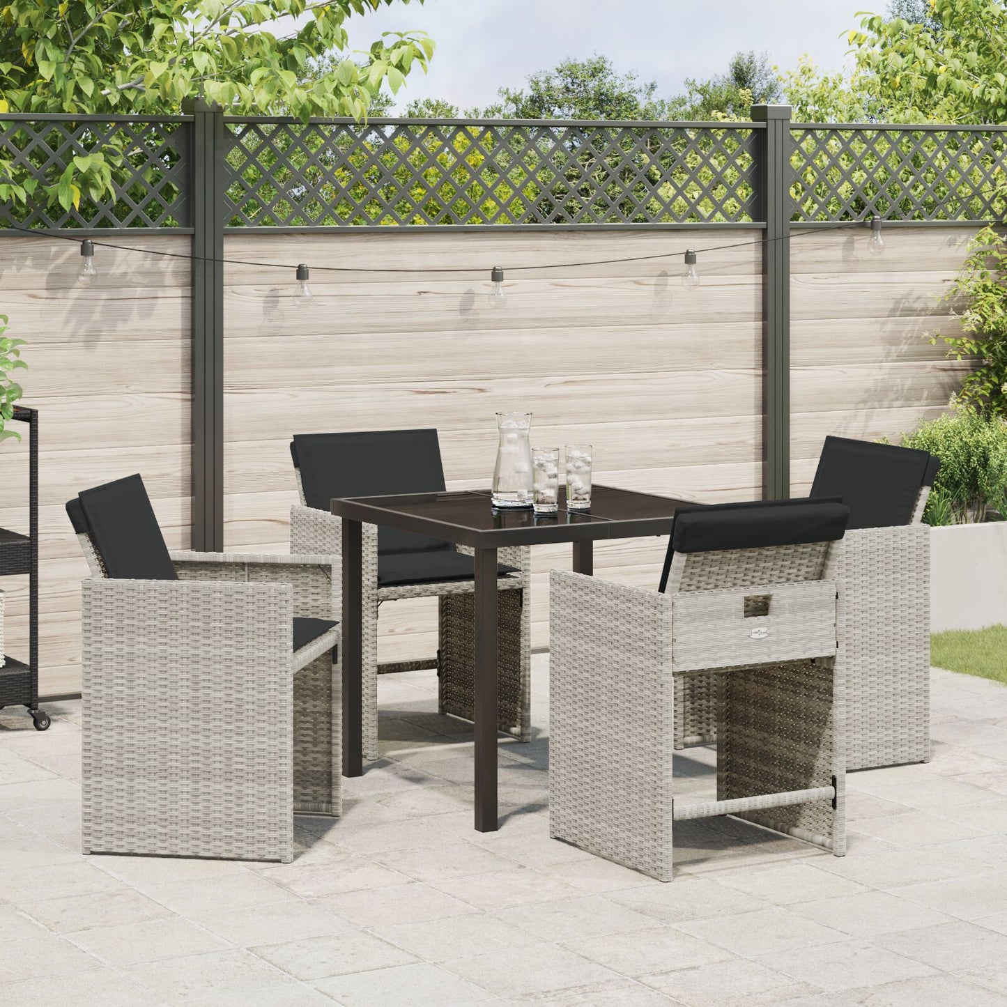 5-Delige Tuindiningset Met Kussens Lichtgrijs Poly Rattan