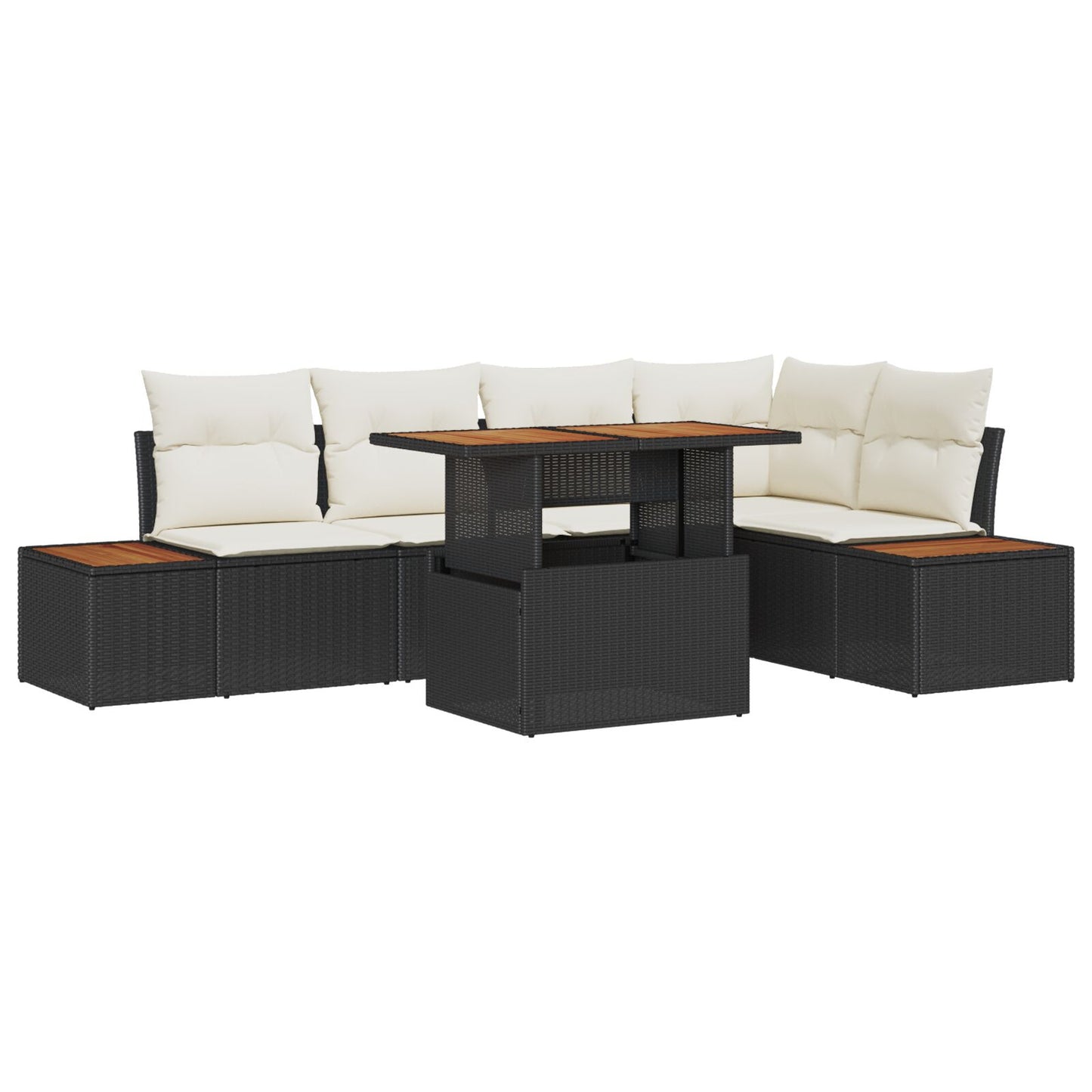 Tuin Sofa Set Set Van 6 Zwart, Crème Riet, Polyester