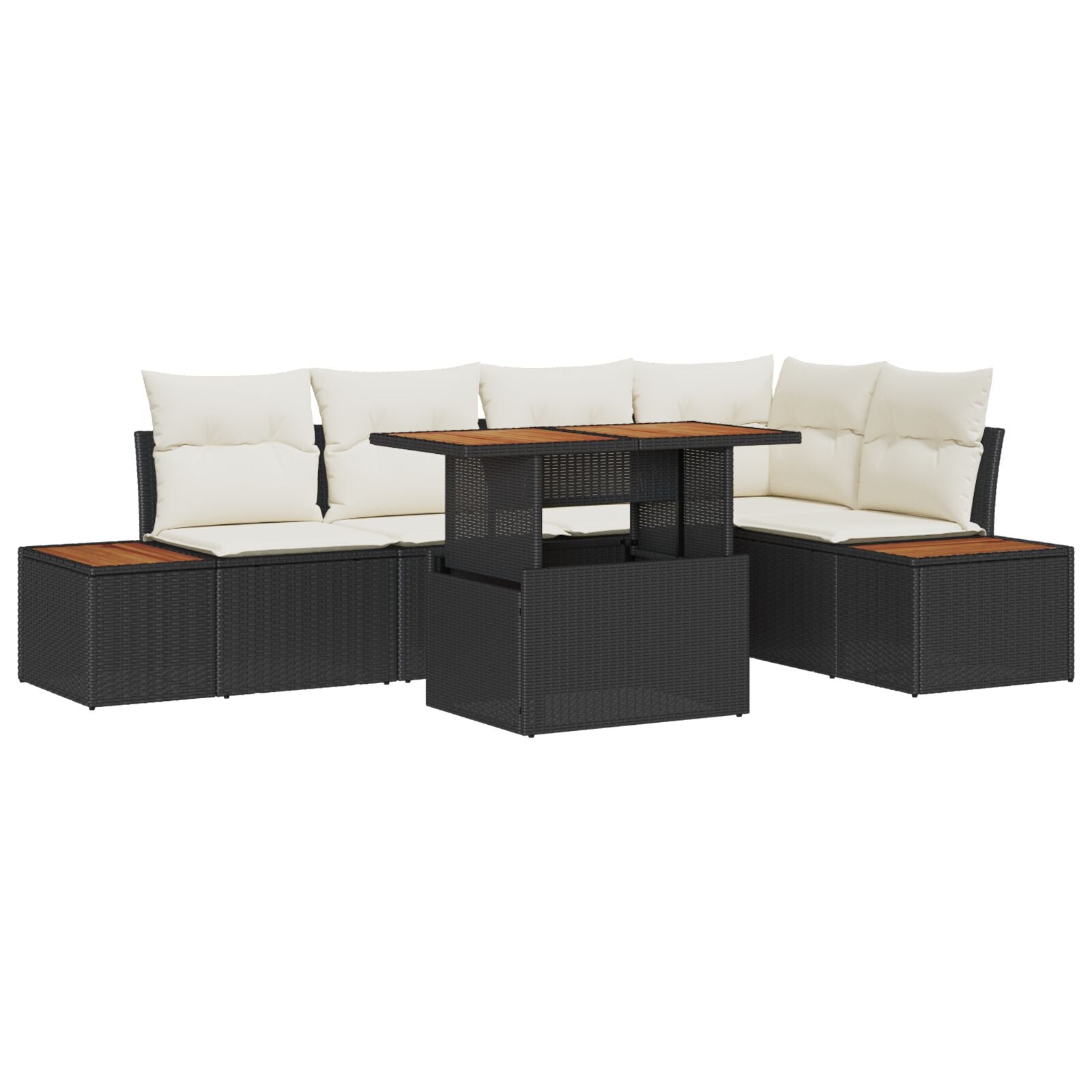 Tuin Sofa Set Set Van 6 Zwart, Crème Riet, Polyester