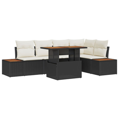 Tuin Sofa Set Set Van 6 Zwart, Crème Riet, Polyester