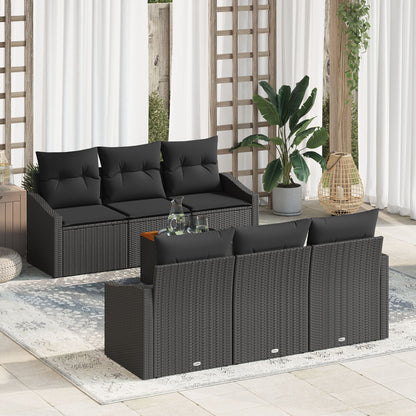7-Delige Tuinbankset Met Kussens Zwart Poly Rattan Acacia