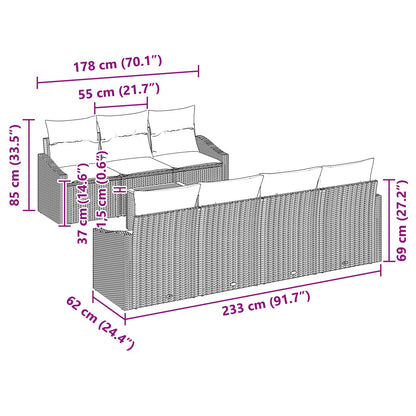 8-Delige Tuin Sofa Set Met Kussens Zwart Poly Rattan Acacia