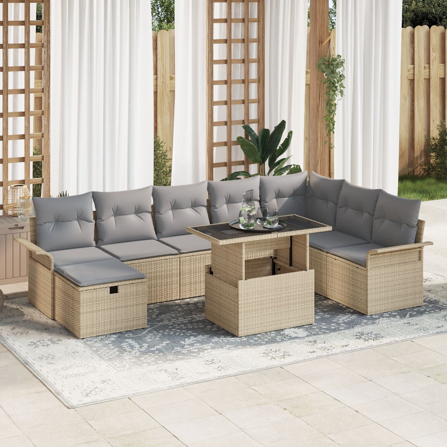 9-Delige Tuin Sofa Set Met Kussens Beige Poly Rattan