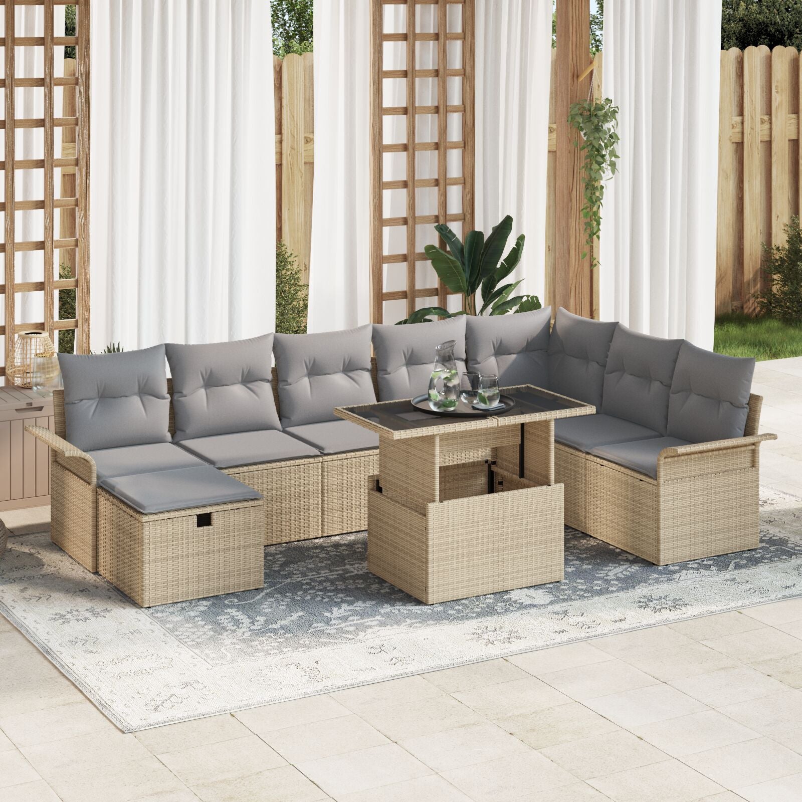 9-Delige Tuin Sofa Set Met Kussens Beige Poly Rattan