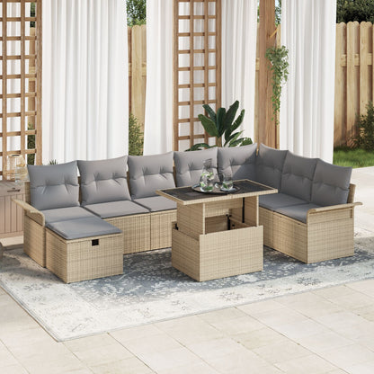 9-Delige Tuin Sofa Set Met Kussens Beige Poly Rattan