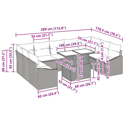 10-Delige Tuinbank Set Met Kussens Zwart Poly Rattan