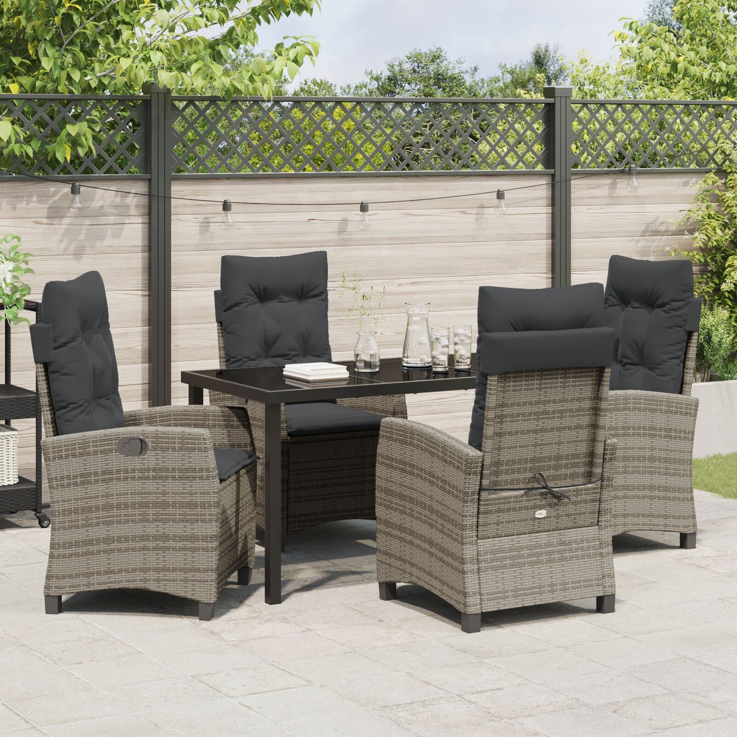 5-Delige Tuin Eetset Met Kussens Grijs Poly Rattan