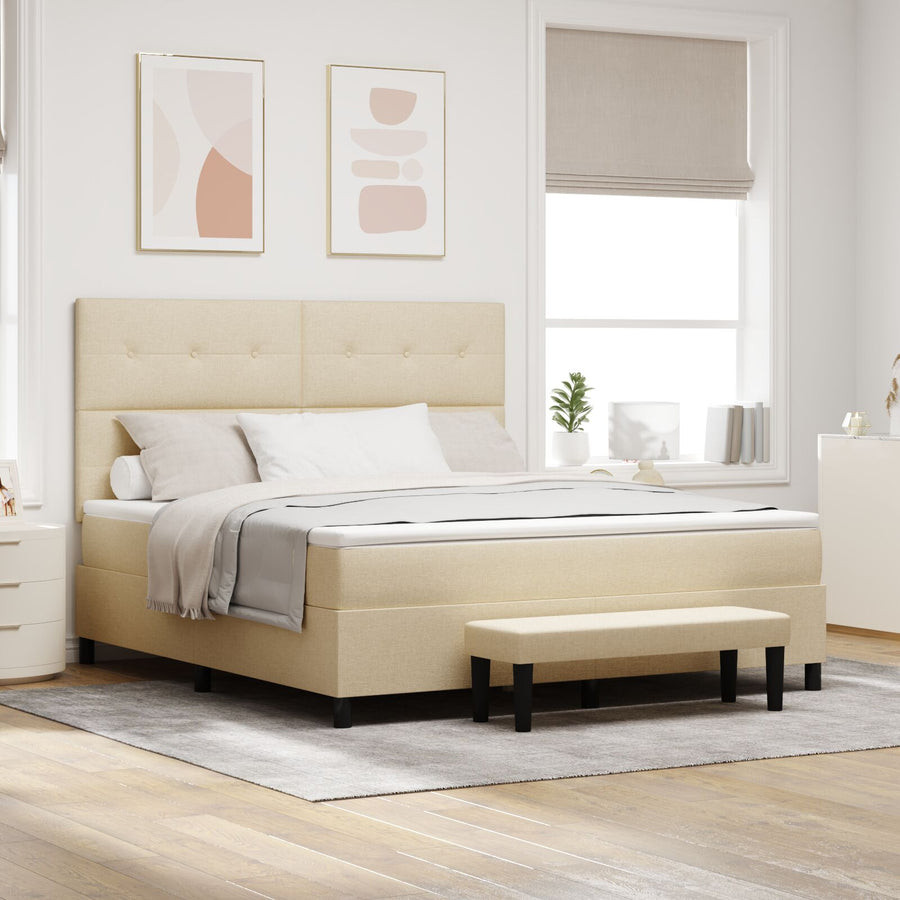 Boxspring Bed Met Matras & Bank Stof Crème 180 x 200 cm Knop tufted