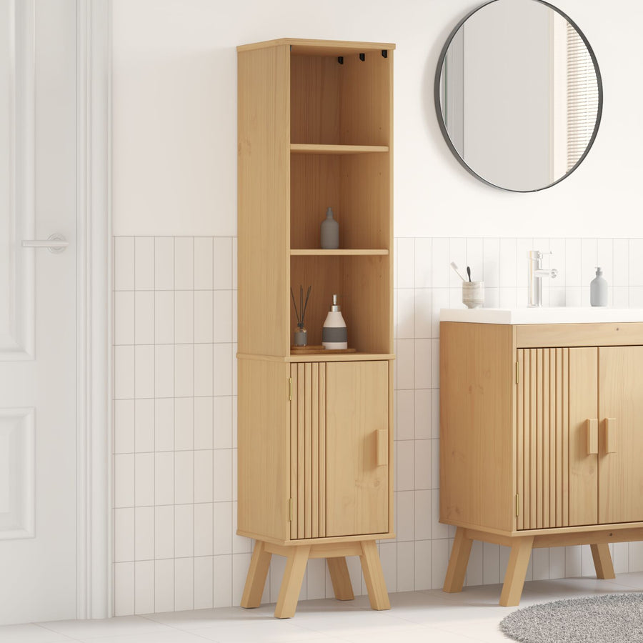 Badkamerkast Bruin 35X30X159 Cm Massief Grenenhout Geel