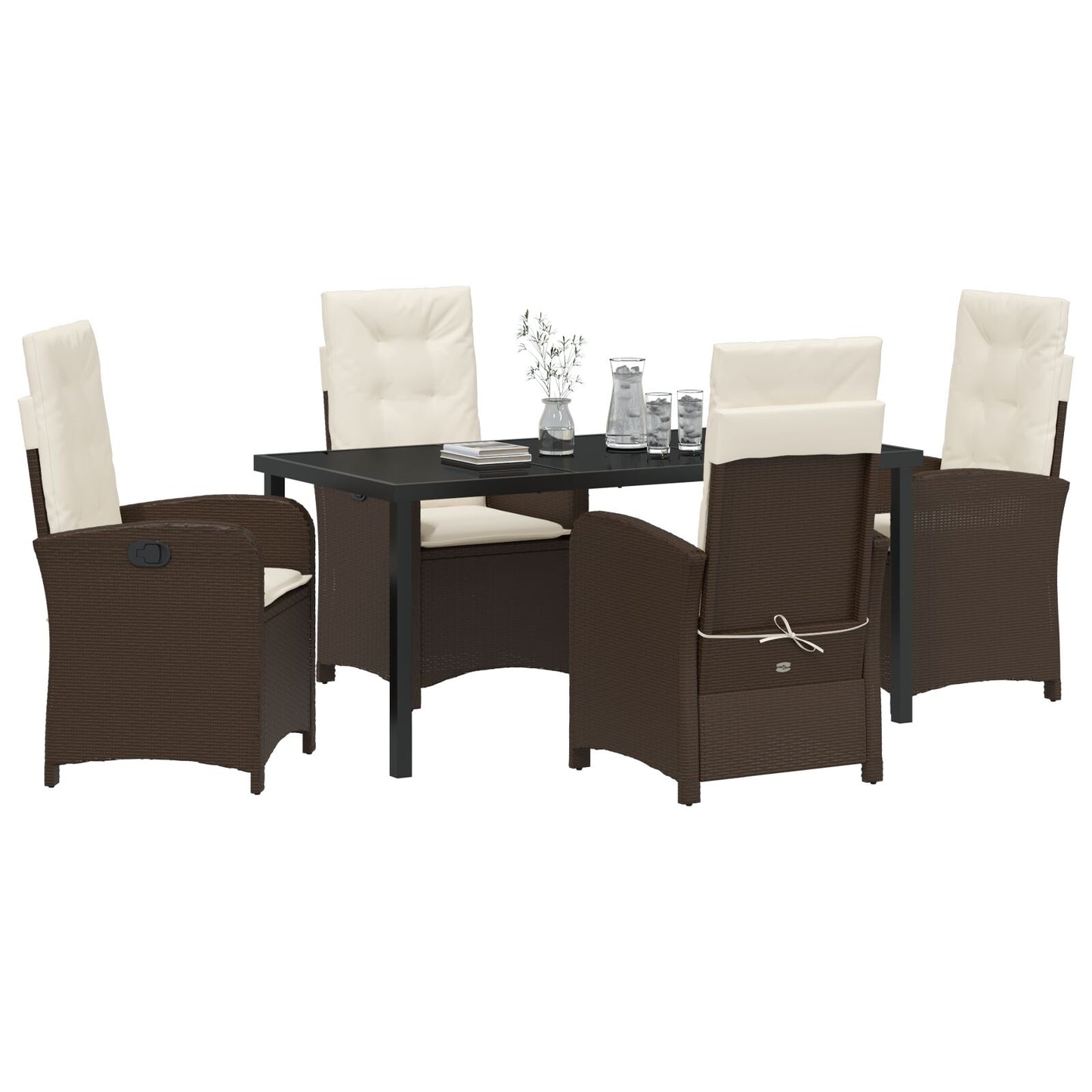 5-Delige Tuin Eetset Met Kussens Bruin Poly Rattan