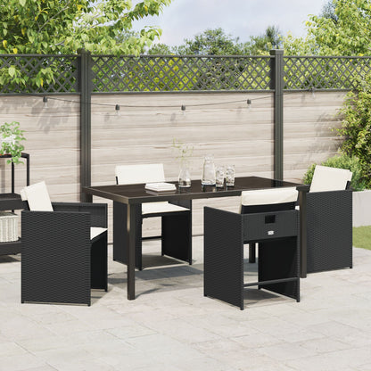 5-Delige Tuin Eetset Met Kussens Zwart Poly Rattan