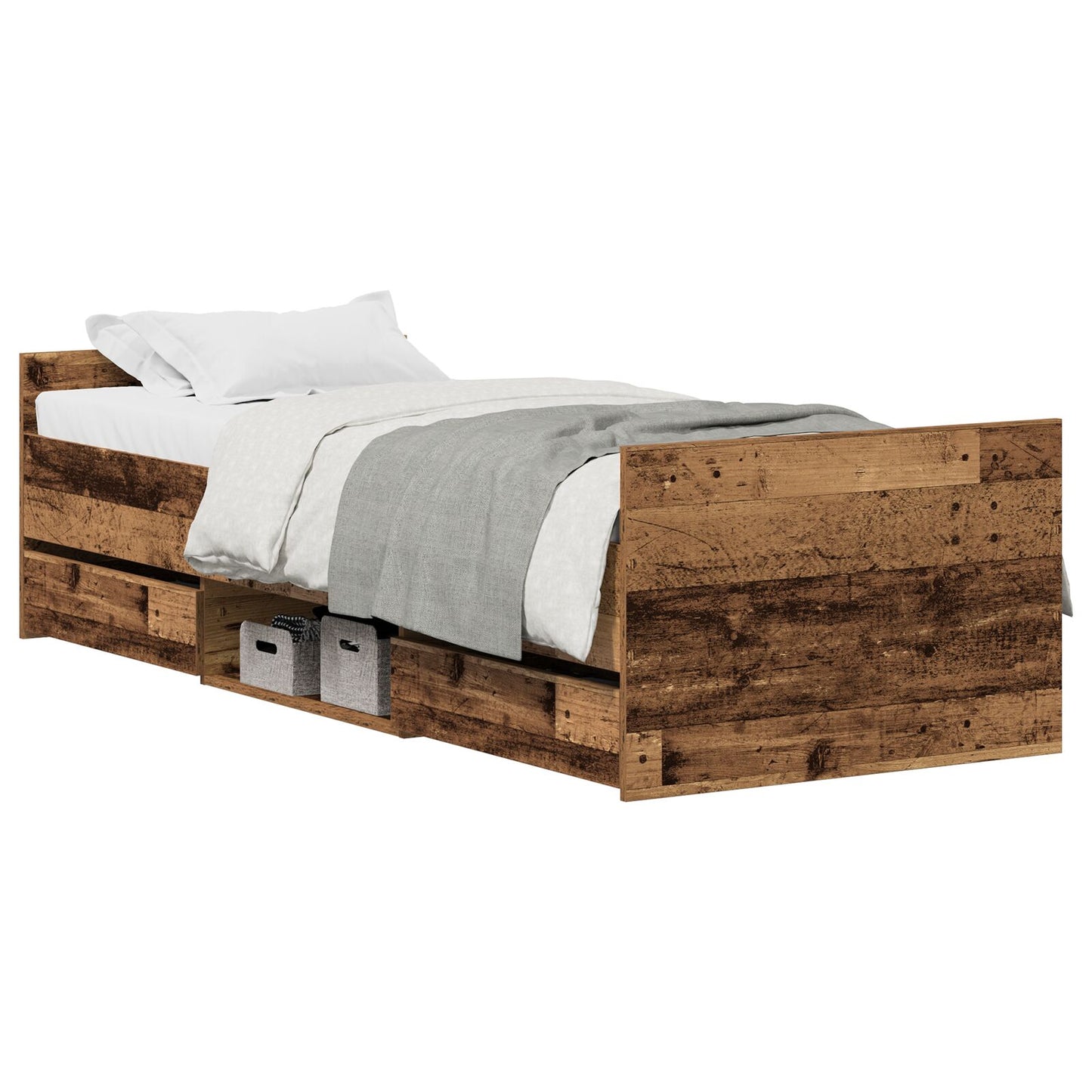 Bed Frame Zonder Matras Oud Hout 75X190 Cm Bewerkt Hout