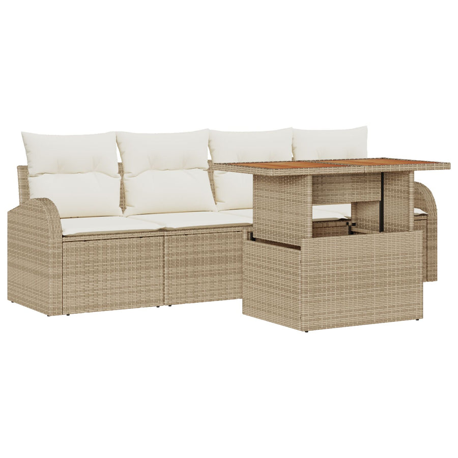 5-Delige Tuindining Set Met Kussens Beige Poly Rattan Acacia
