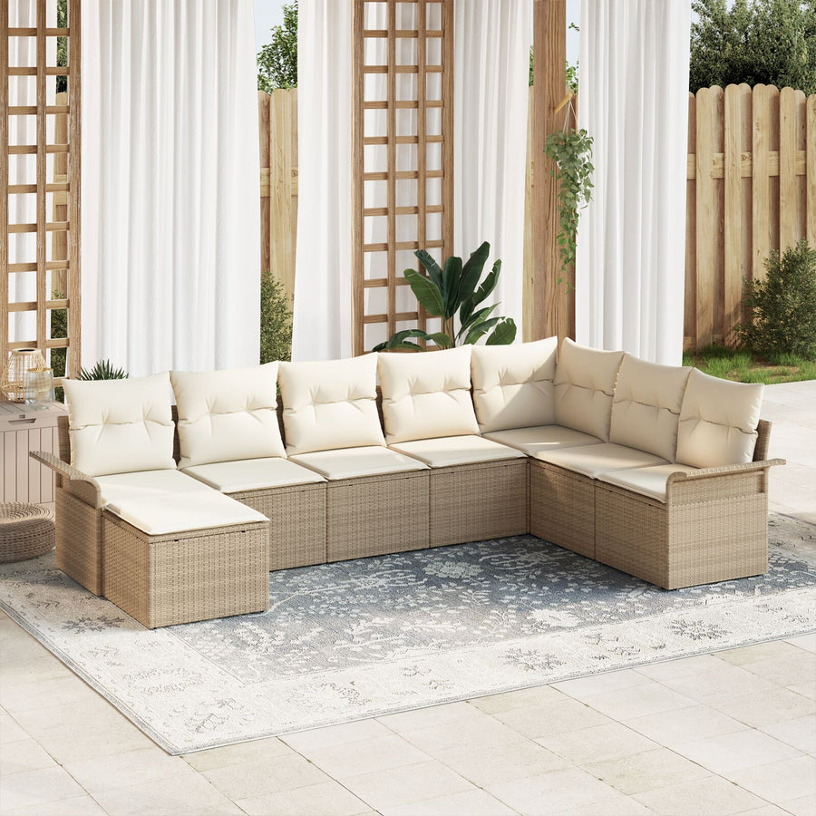 8-Delige Tuin Sofa Set Met Kussens Beige Poly Rattan