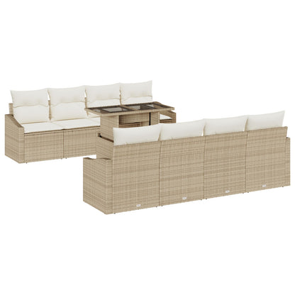 9 Delige Tuinbank Set Met Kussens Beige Poly Rattan