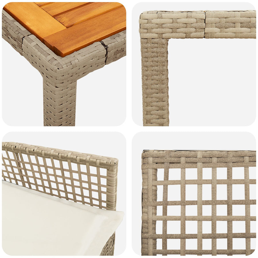 3-Piece Tuintafelset Met Kussens Beige Poly Rieten